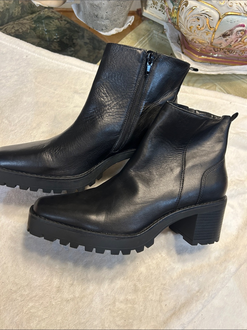 Andre Assous Black Lug Sole Ankle Booties with Side Zip
